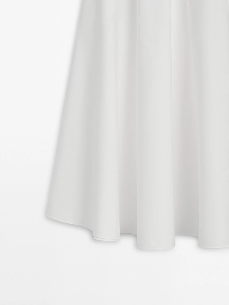 Flounce poplin midi skirt