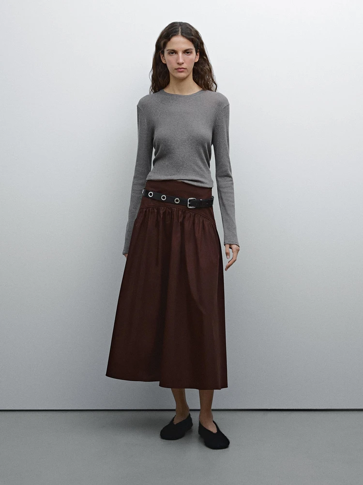 100% cotton midi skirt with yoke detail