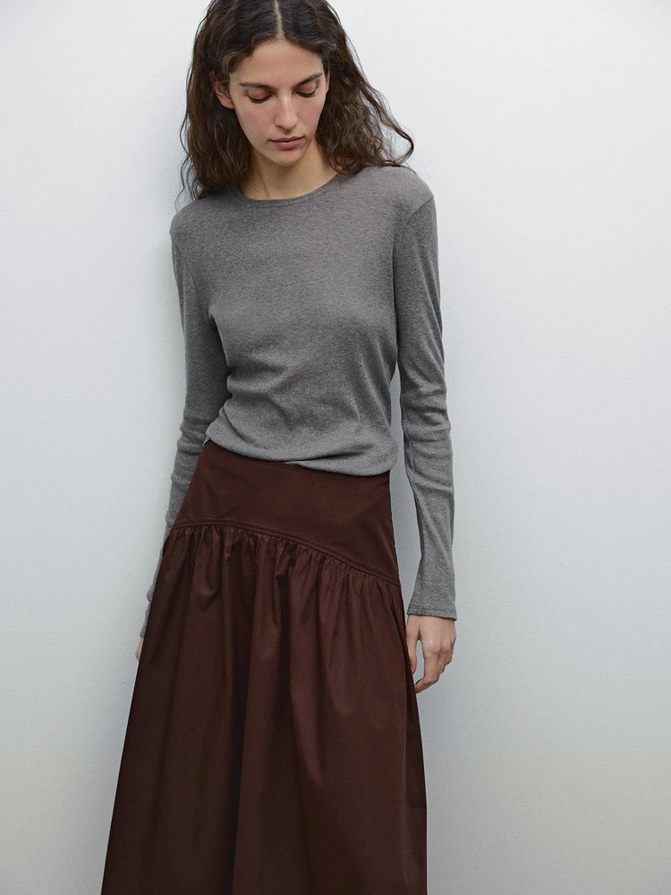 100% cotton midi skirt with yoke detail