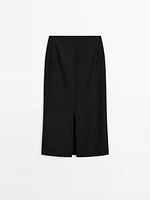 Straight cotton blend midi skirt