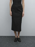 Straight cotton blend midi skirt