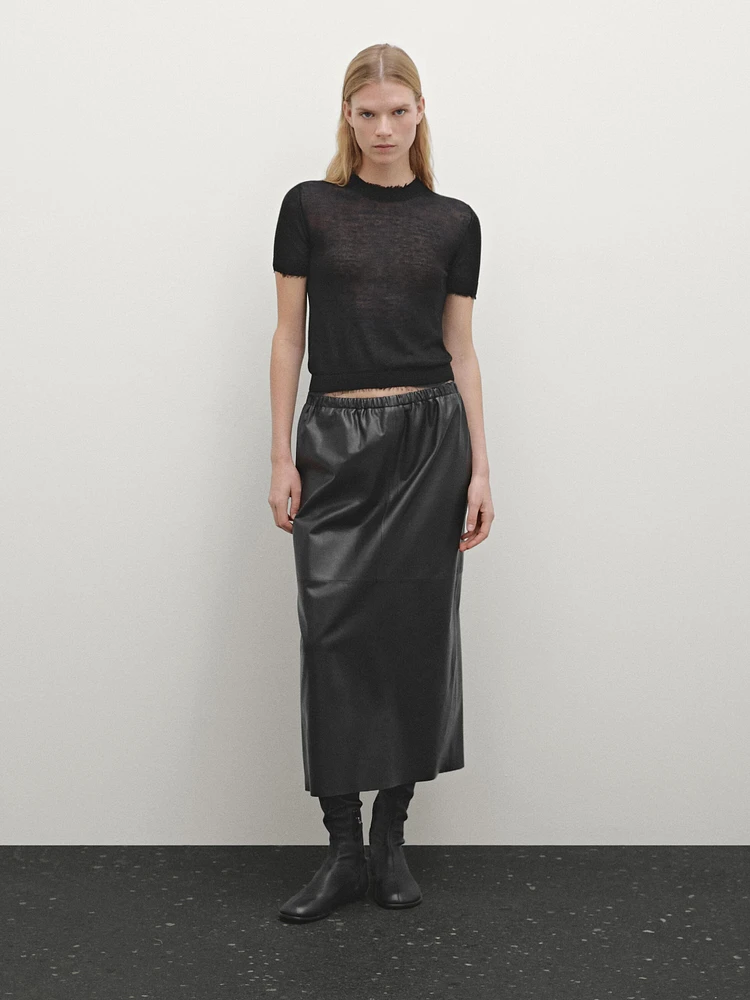 Soft nappa leather midi skirt