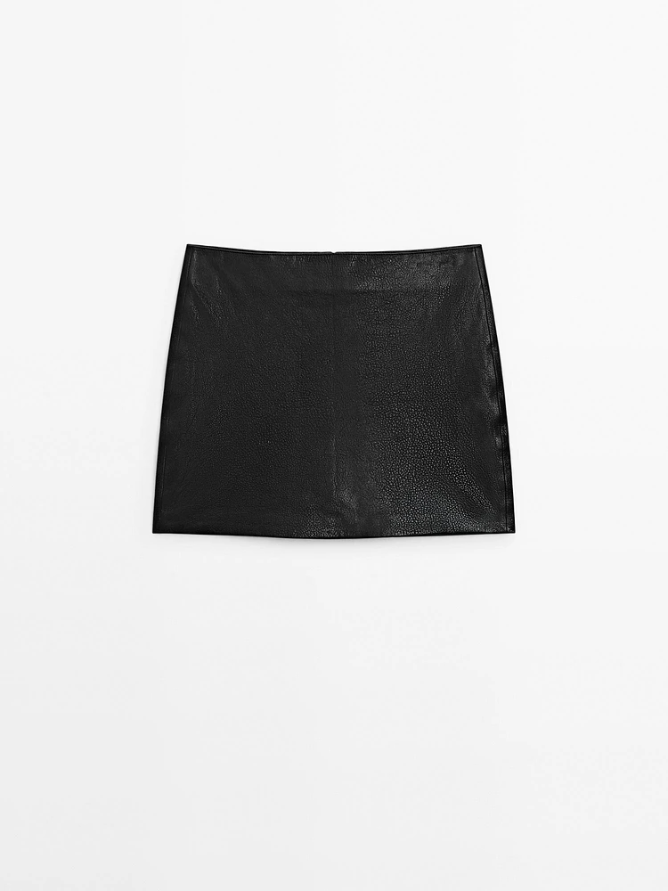 Textured nappa leather mini skirt