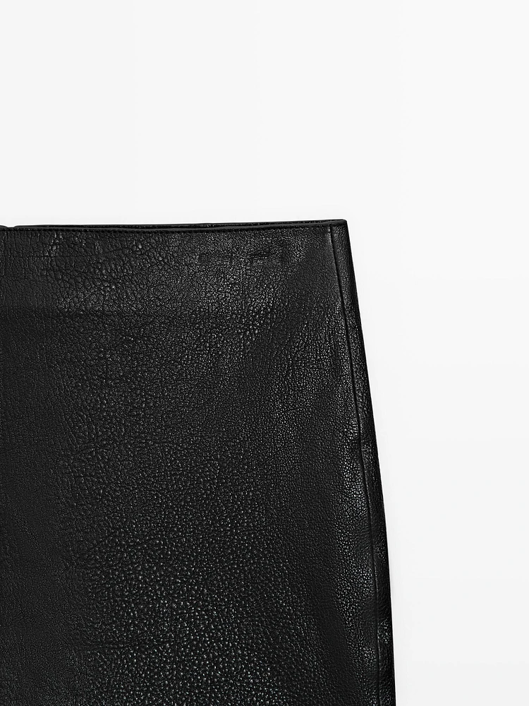 Textured nappa leather mini skirt