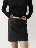 Textured nappa leather mini skirt