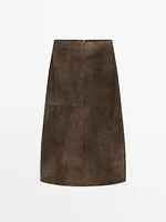 Straight fit suede leather skirt