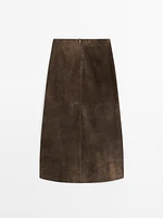 Straight fit suede leather skirt