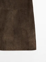 Straight fit suede leather skirt