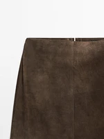 Straight fit suede leather skirt