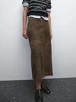 Straight fit suede leather skirt