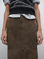 Straight fit suede leather skirt