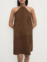 Suede leather halter mini dress