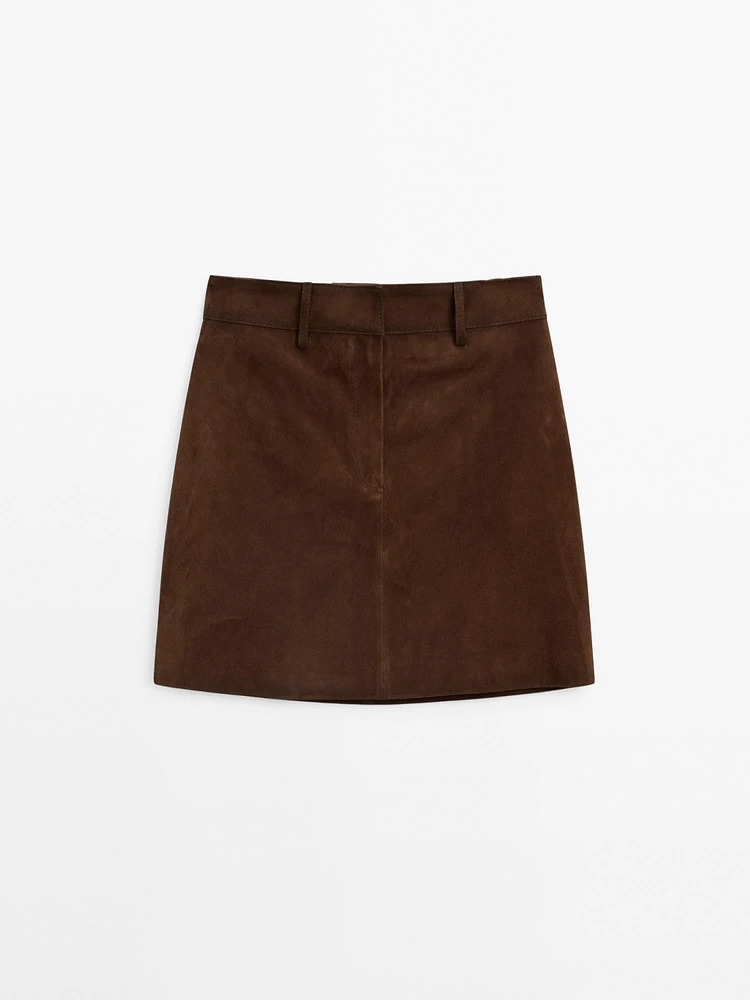 Suede leather mini skirt