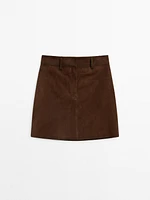 Suede leather mini skirt