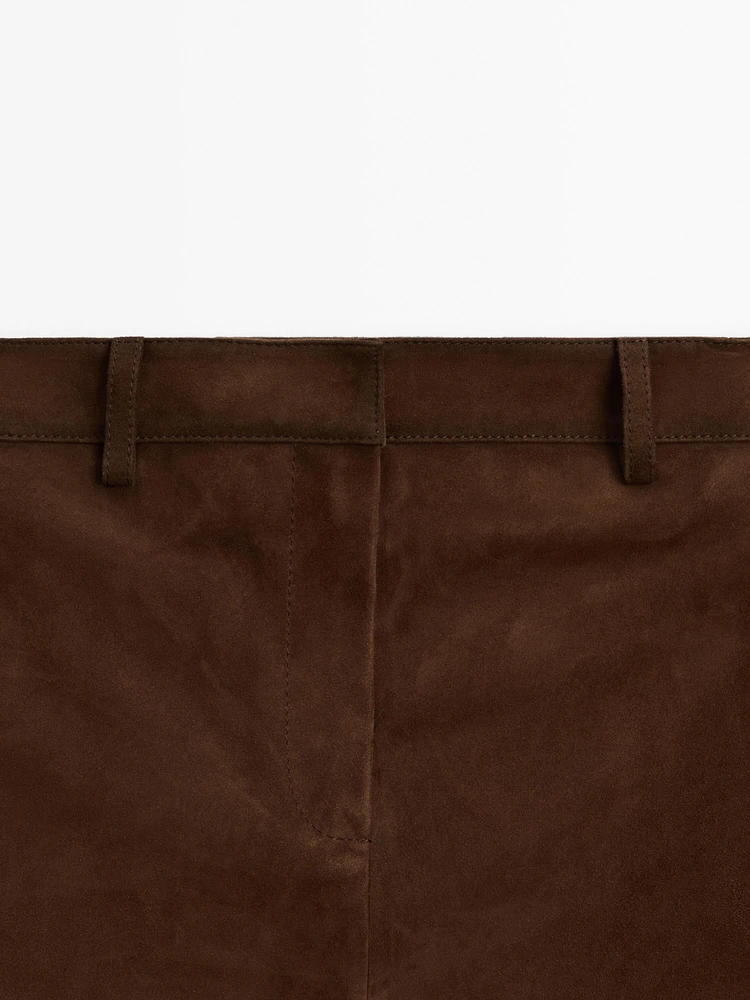 Suede leather mini skirt