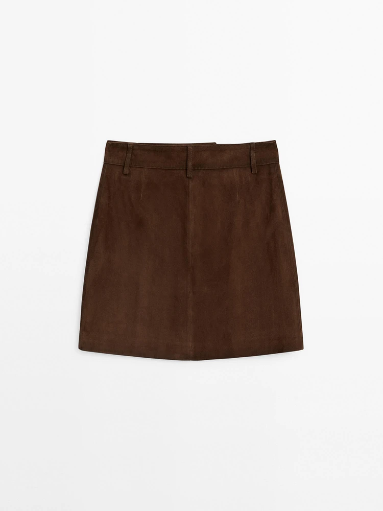 Suede leather mini skirt