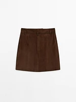 Suede leather mini skirt