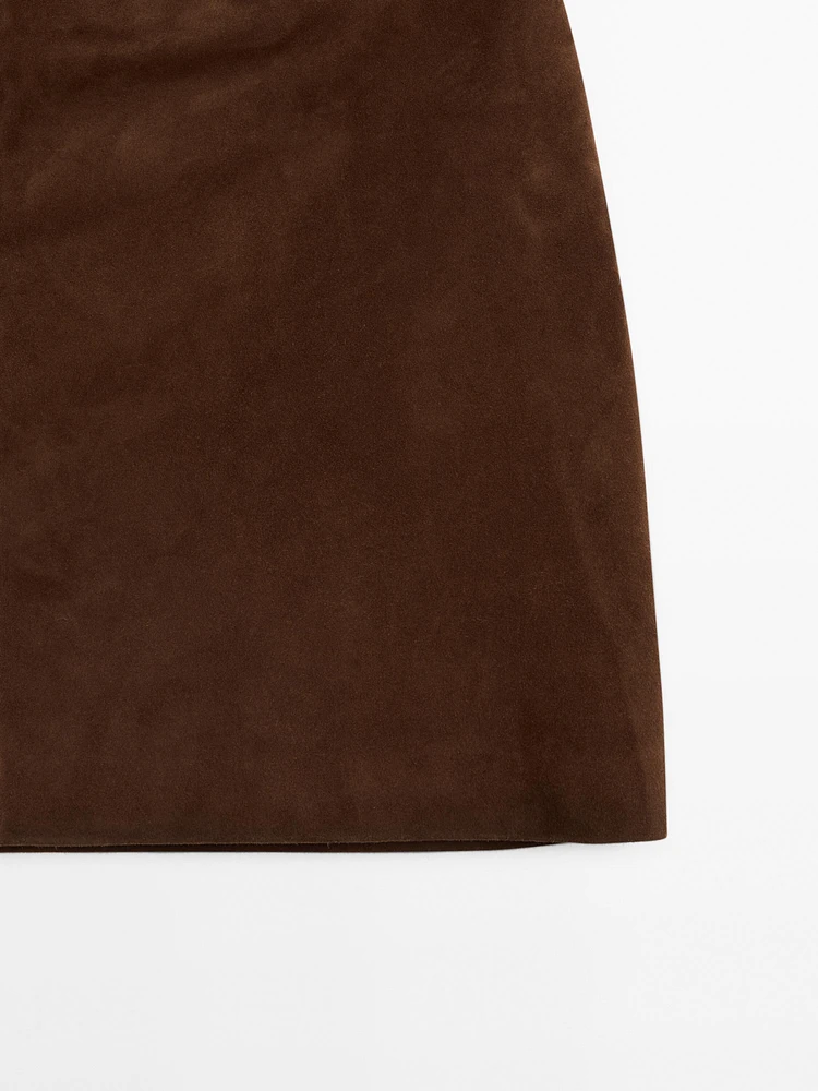 Suede leather mini skirt