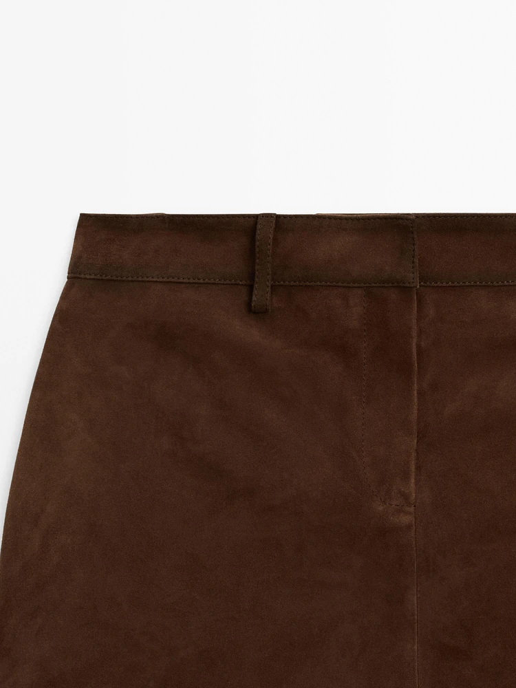 Suede leather mini skirt