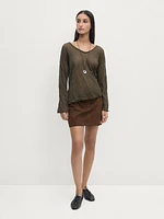 Suede leather mini skirt