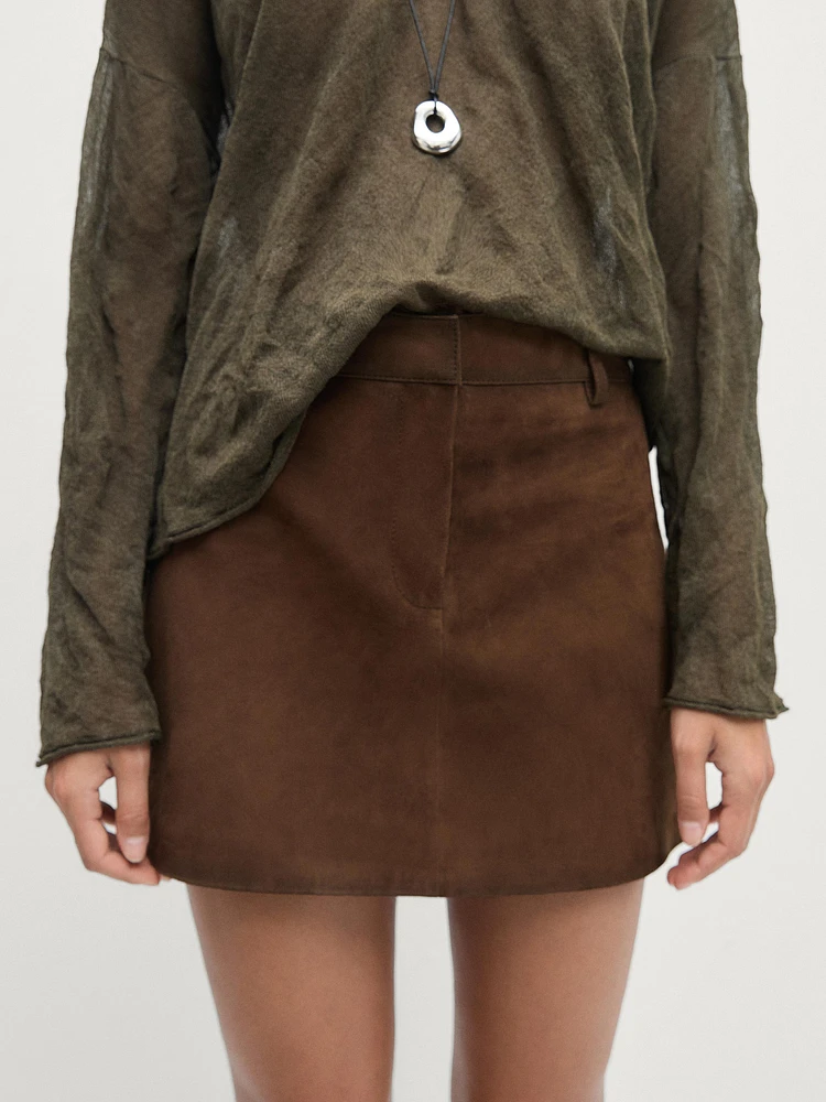 Suede leather mini skirt