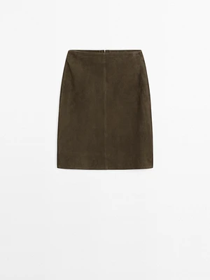 Suede leather midi skirt