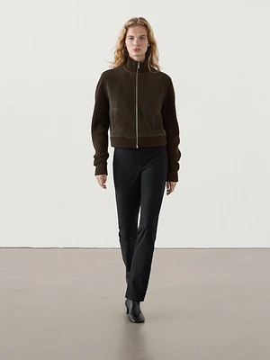 Contrast leather wool blend jacket