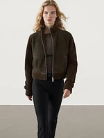 Contrast leather wool blend jacket