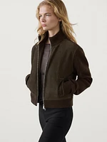 Contrast leather wool blend jacket