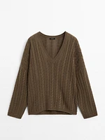 Cable-knit V-neck sweater