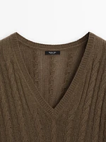 Cable-knit V-neck sweater