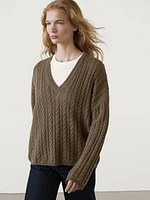 Cable-knit V-neck sweater