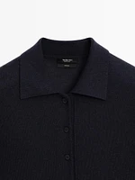 Wool knit sweater with polo collar