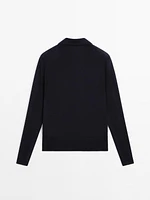 Wool knit sweater with polo collar