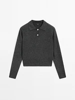 Wool blend knit sweater with polo collar