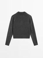 Wool blend knit sweater with polo collar