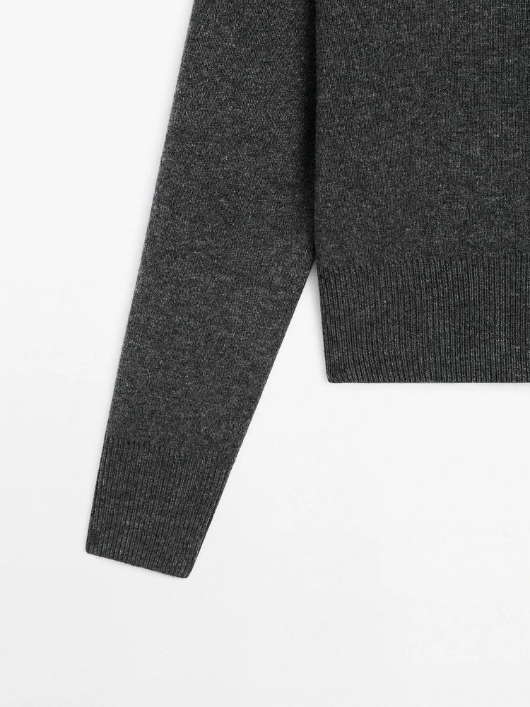 Wool blend knit sweater with polo collar