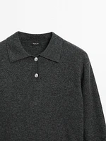 Wool blend knit sweater with polo collar