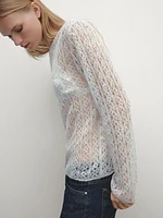 Alpaca blend cutwork sweater