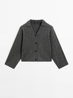 Knit cardigan with polo collar