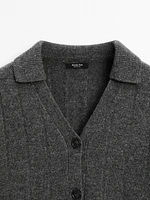 Knit cardigan with polo collar