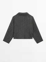 Knit cardigan with polo collar