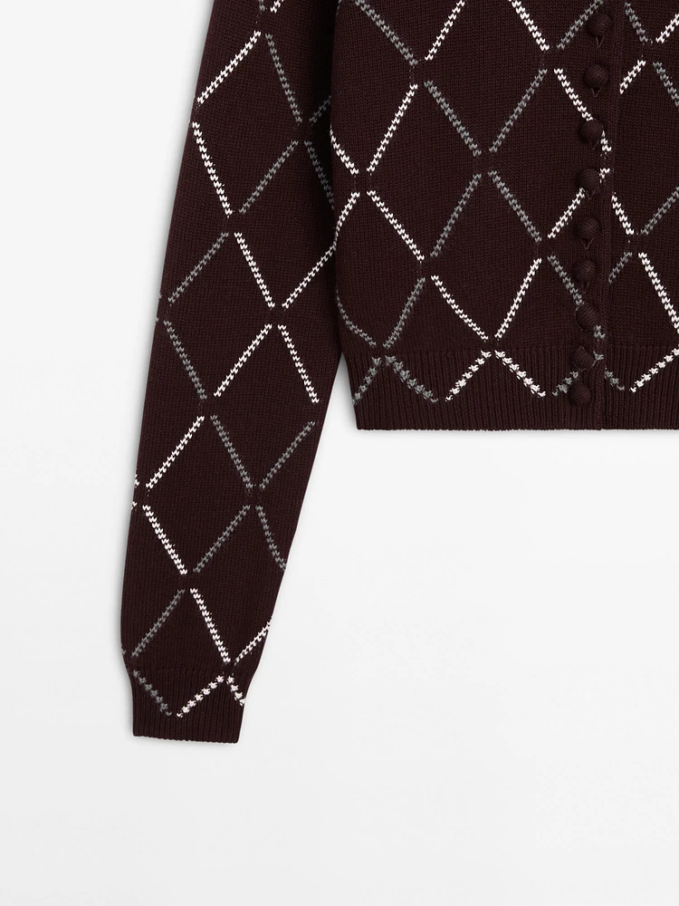 Wool blend argyle knit cardigan