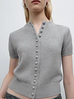 Wool blend knit cardigan with covered buttons