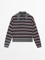 Knit sweater with polo collar and buttons