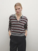 Knit sweater with polo collar and buttons