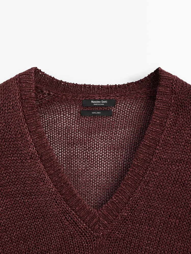 Pull en maille ajourée 100 % lin