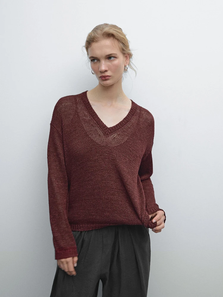 100% linen cutwork sweater