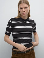 Striped cotton blend polo sweater