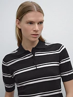 Striped cotton blend polo sweater